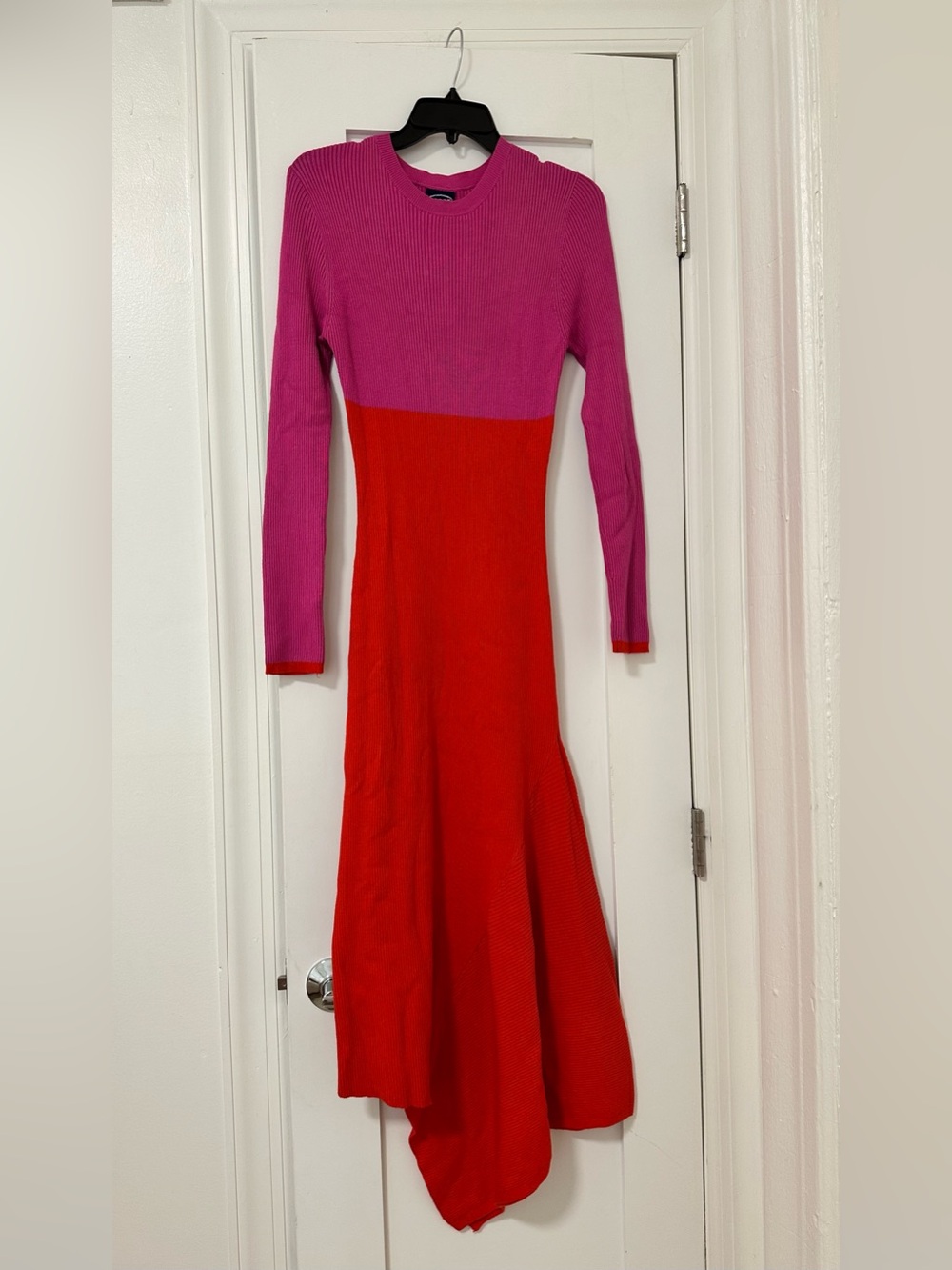 Scoop Two-Tone Pink and Red Long-Sleeve Knit Dress